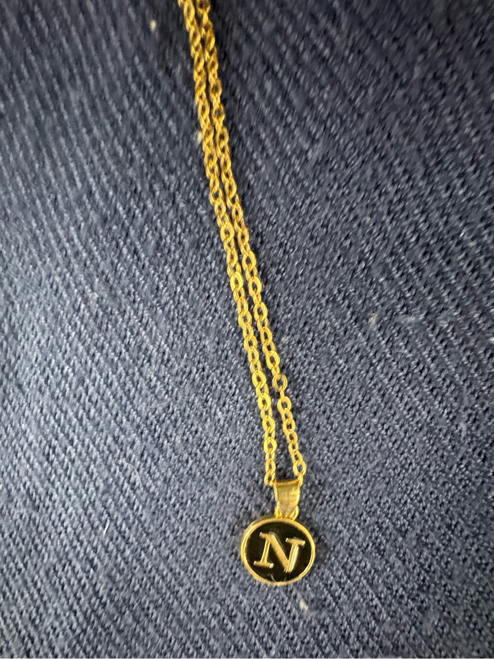 Gold Tone Necklace with Round Reversible Letter N Pendant